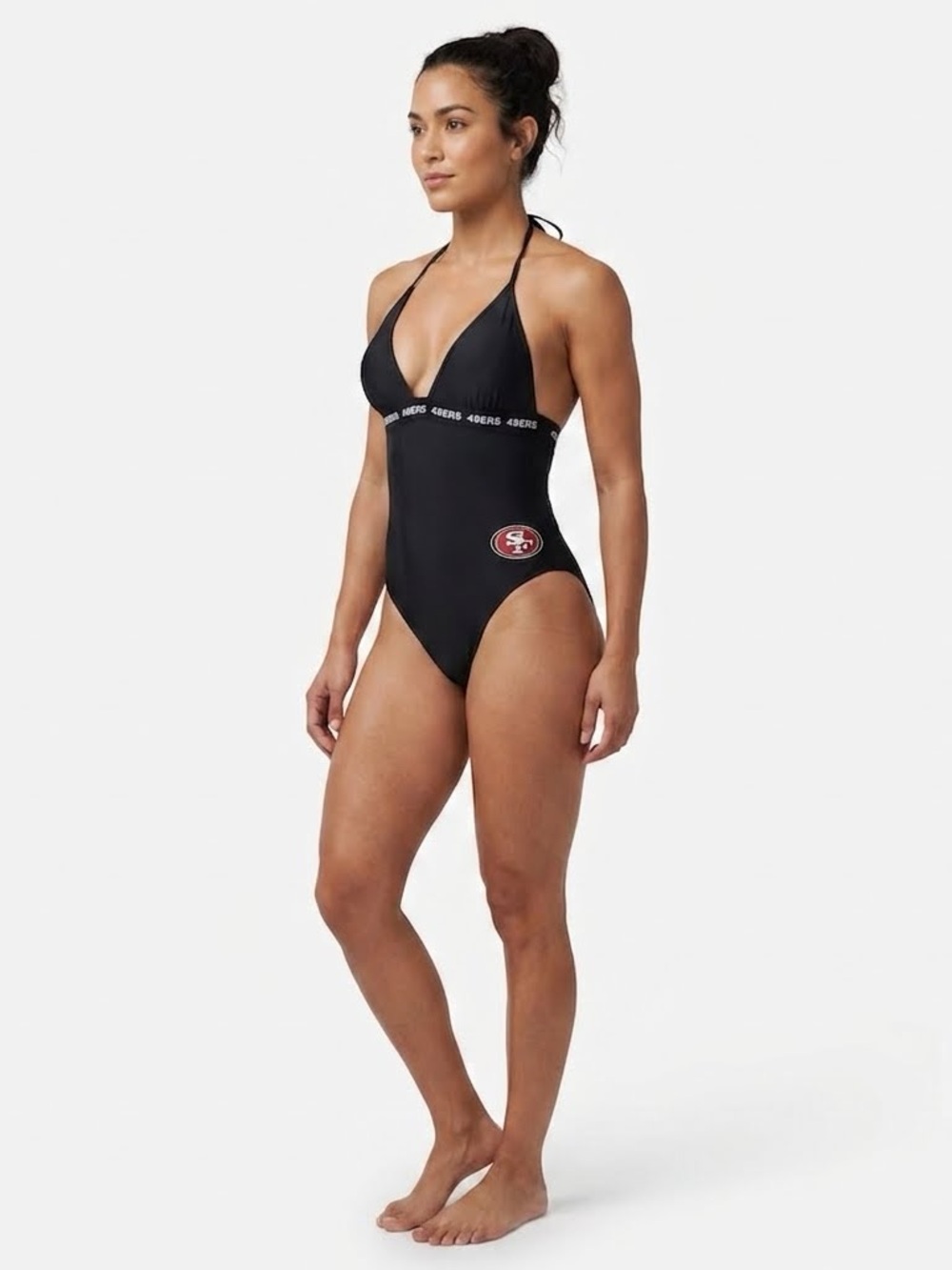 NFL San Francisco 49ers Black Halter One-Piece Swimsuit